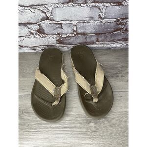 Crocs Dual Comfort Khaki Fabric Canvas Flip Flops Sandals Men’s Sz 10M US/43EU